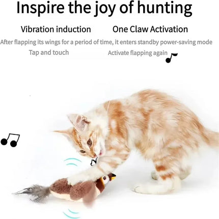 Touch Activated Toy Pet Hot Simulated Vocalize Plush Bird Cat Toy Interactive Dog Rechargeable Chirping Flapping Bird (no Flying)