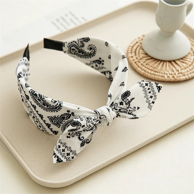 Fashion Paisley Bandana Headband for Women Top Knotted Bow Hairbands Cute Rabbit Ear Turban Headwrap Hair Band Girls Accessories