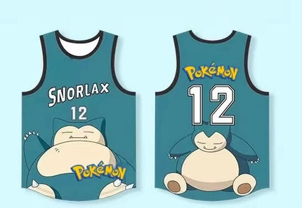 Pokemon Snorlax 12 Basketball Jersey - Sleeveless Tank Top, Anime Streetwear for Men Women Kids, Breathable Summer Sports Vest