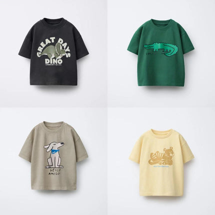 Animal Pattern Boys Clothes T-shirt Summer New Simple Fashion Short Sleeve Tops Kids Tees Round Collar Print Children's T Shirts
