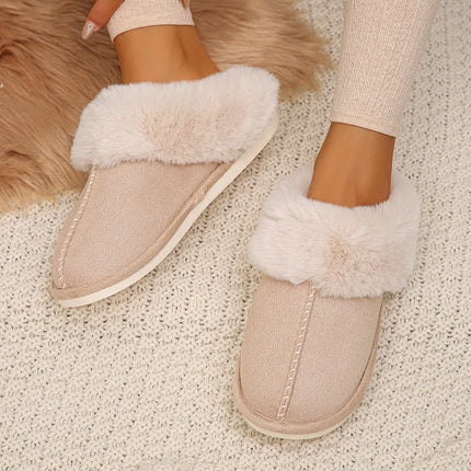 Closed Toe Warm Cotton Slippers Women Faux Fur Thick Plush Winter Home Shoes Woman Lightweight Casual Indoor Slides Female