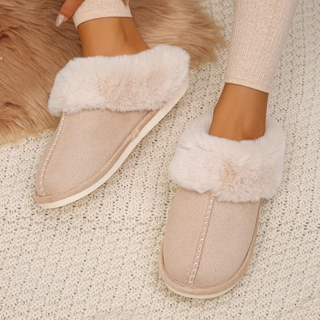 Closed Toe Warm Cotton Slippers Women Faux Fur Thick Plush Winter Home Shoes Woman Lightweight Casual Indoor Slides Female