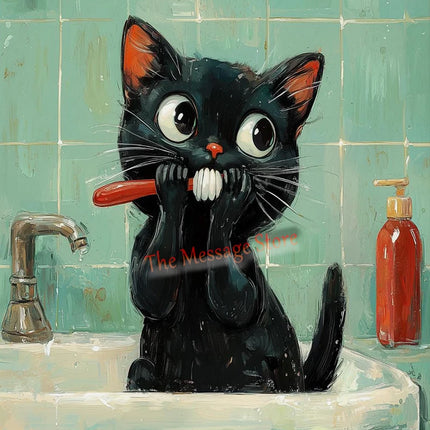 Funny Black Cat Bathroom Retro Mint Color Bathroom Toilet Bathtub Aesthetic Art Poster Canvas Painting Wall Pictures Home Decor