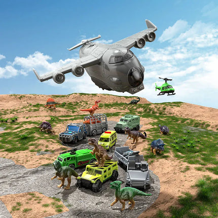 Children's Toy Car Model Set, Featuring 3 Themes: Aviation Aircraft, Dinosaur Transport, and Military Vehicles, Optional, with a Variety of Different Cars and Airplanes, Is a Perfect Gift for Boys and Girls Aged 3-12 for Birt