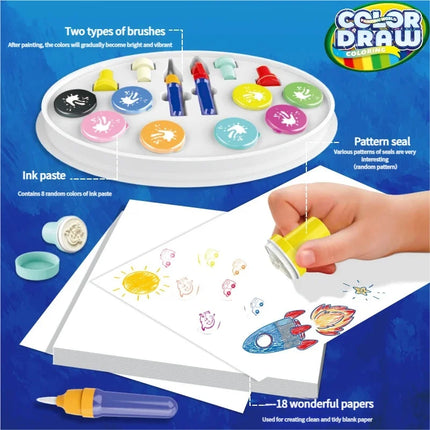 Magic Light Brush Drawing Set for Kids Mess Free LED Painting Station with Graffiti Seals and Coloring Pages  Montessori Toys