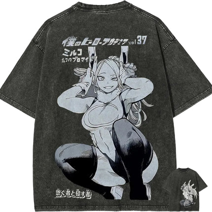 Mirko T Shirt My Hero Academia Men Acid Wash Anime Manga Vol 37 Cover Graphic Cotton Streetwear Rabbit Hero Vintage Tee Top