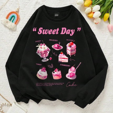 Spring Casual Cute Women Sweatshirts Sweet Day Printed Hoodies Fleece Warm Pullover Street Crewneck Loose Female Tops Clothes