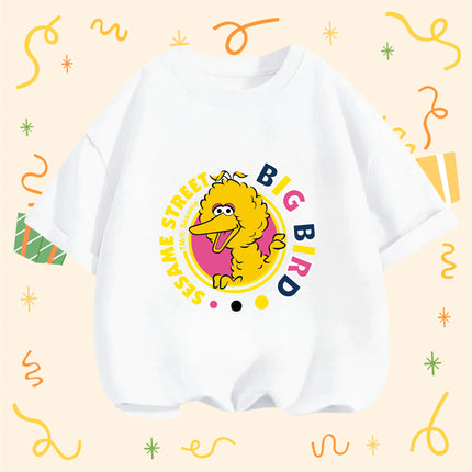 2026 Summer Fashion Sesame Street Crew Neck T-Shirt 3-14Y Boys Girls Cute Kawaii Cartoon Street Hot Outdoor Casual Lovely