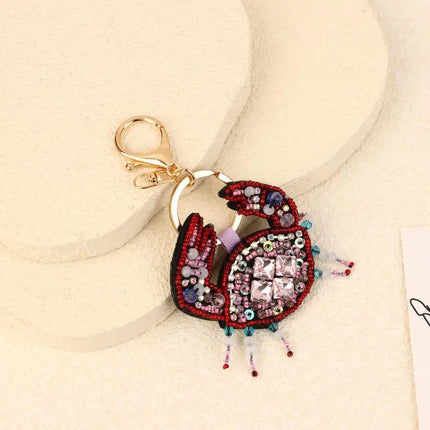 Rhinestone Lobster Beaded Keychain Pretty Hand Sewn Bag Charms Crab Shells Turtle Hanging Rope Patches Applique Bag Lanyard