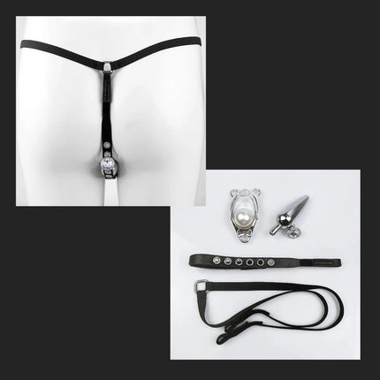 Female Chastity Cage Belt Metal Lock Anal Plug BDSM Rolling Ball Stimulation G-spot Massager Adjustable Waistband Sex Toys Women