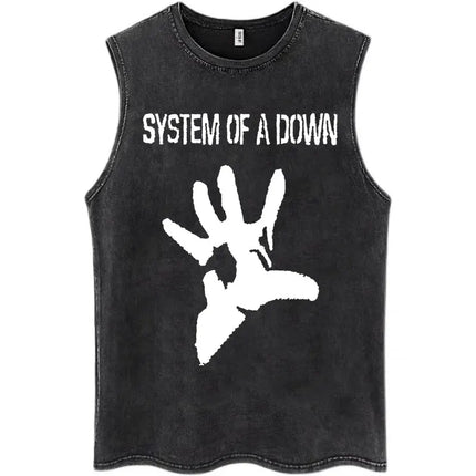 Washed Rock Band System of A Down Mezmerize Tank Tops Men's Retro Hip Hop Gothic Sleeveless T-shirt Oversized Cotton Vests Gifts