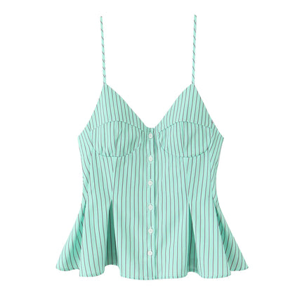 DUOPERI Women 2025 New Fashion Poplin Striped Backless Camisole Thin Straps V-Neck Female Chic Lady Casual Mujer Tops