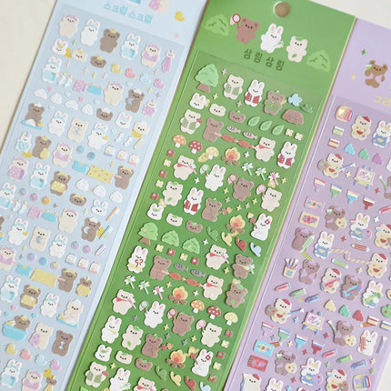MINKYS New Arrival 3pcs 6pcs Kawaii Bear Ribbon Laser Bling Stickers DIY Scrapbook Stickers Confetti Decoration DIY Photo Frame