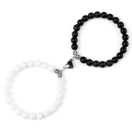 2Pcs/Set Sliver Black Color Magnet Pendant Bracelets 6MM 8MM White Porcelain Black Line Beads Couple Bracelet Jewelry Gift New