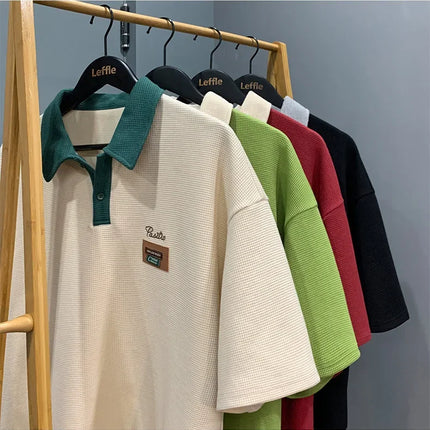 Men's Summer Style American Vintage Polo Shirt Versatile Cotton Half Sleeve T-shirt Loose Fit Casual Clothing