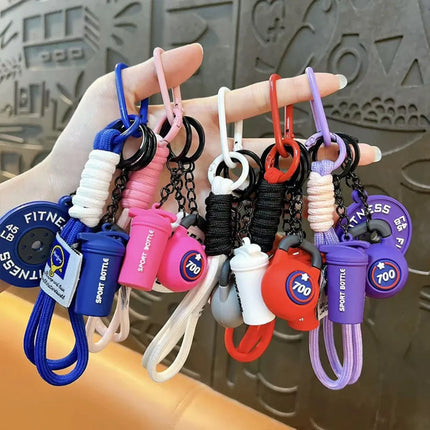 Fitness themed keychain, fitness keychain sports exquisite keychain bag charm men's and women's backpack pendant fitness dumbbell pendant gift for fitness enthusiasts