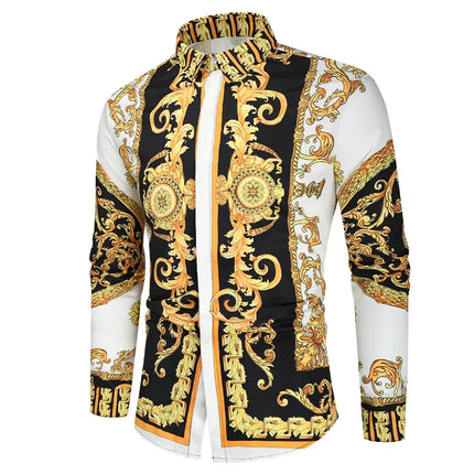 2023 New Men's 3D Digital Print Fashion Slim Fit Long Sleeve Shirt Smooths Your Silhouette Cross-Border Wholesale