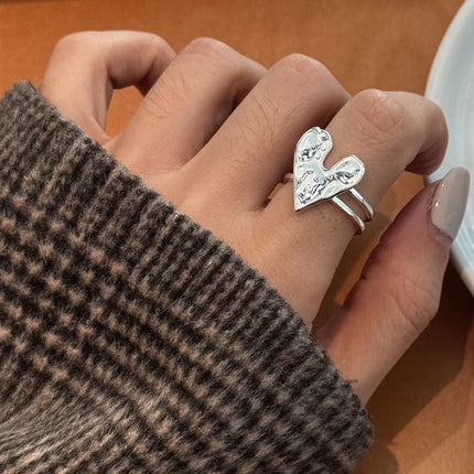 925 Sterling Silver Open Finger Ring Punk Heart Irregular Geometric Stackable For Women Girl Jewelry Gift Dropship Wholesale