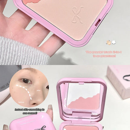 Gege Bear 2-in-1 Highlighter Blush Powder With a Powder Puff Multi-functional Makeup Brightening Natural Matte Makeup