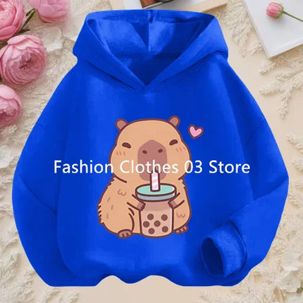 Fall and Winter Outdoor Leisure Sports Children's Hooded Sweatshirt Cartoon Fun Capybara Cute Print Boys and Girls Soft Hoodie