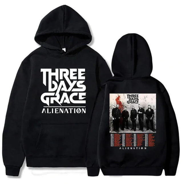 Three Days Grace Alienation Tour 2025 Hoodies Street Style Long Sleeve Cotton Sweatshirts for Women with Hat Print Design