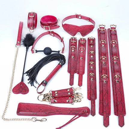XXOO BDSM Bondage Restraints Set for Couples - PU Leather Sex Toys Kit with Harness Belt, Cuffs, Blindfold, Gag Adult Games
