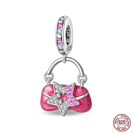 100% 925 Sterling Silver Fashion Pink Princess Skirt Bag Lipstick Charms Beads Fit Qikaola Original Bracelets DIY Jewelry Gifts
