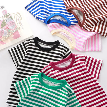 100% Cotton Fashion Baby Tshirt Summer Children's Boys Short-sleeved Stripe T-shirt Kids Boy Girl Top