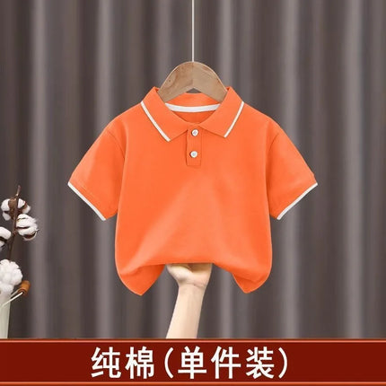 2025 New Children's Boys' Short sleeved Polo Shirt Summer Splicing Breathable Girls' Trendy Collar Top Cross border