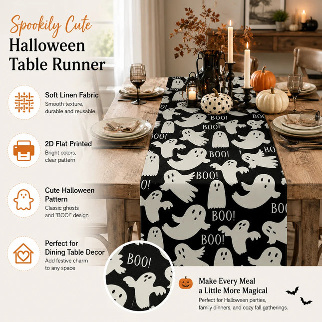 Vintage Linen Table Runner 2D Flat Printed Ghost Coussin Cushion Covers Room Decor Home Decor Items Kitchen Dining Halloween
