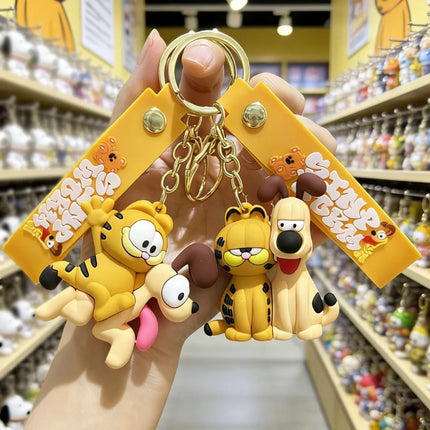 Garfield 3D Silicone Keychain Set Cartoon Cat Figure Bag Charm Backpack Pendant Milk Cup Teddy Bear Decor Daily Birthday Gift
