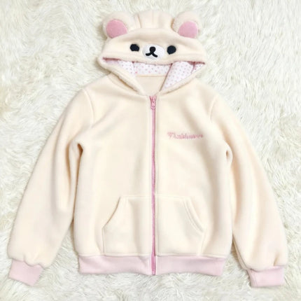 Cute Japan Bear Sleepwear Rilakkuma Y2K Hoodie Pajama Set Girls Fleece Lined Hooded Homewear Suit Autumn Winter Loungewear New