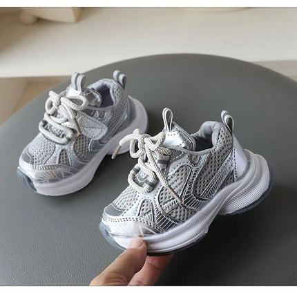 Girls' Sports Shoes 2025 New Style Soft Sole Children's Casual Shoes Fashionable Breathable Stripe Dad Shoes for Kids Boy