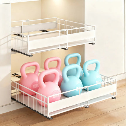 1/2pcs Expandable Cabinet Drawer Organiser (12"-20"), Pull Out Drawer Tray with 3 Sliding Rails, Mounts with Adhesive or Screws