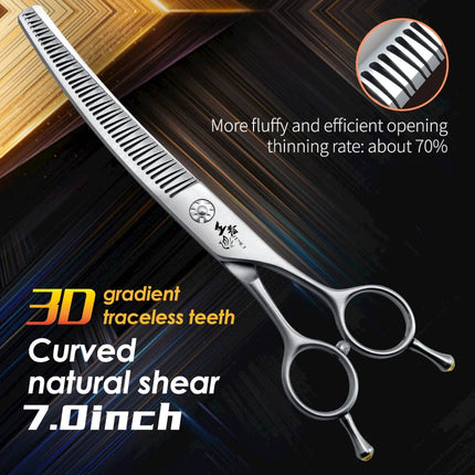 Fenice VG10 Steel 7Inch 3D Gradient Traceless Dog Grooming Straight/Curved Chunker Scissors Bearing Screws Pet Scissors 70% Rate