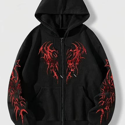 Autumn and Winter New Men's Fashionable and Trendy Casual Hoodie Zipper Jacket Y2K Printed Pattern Casual Retro Street Style Top