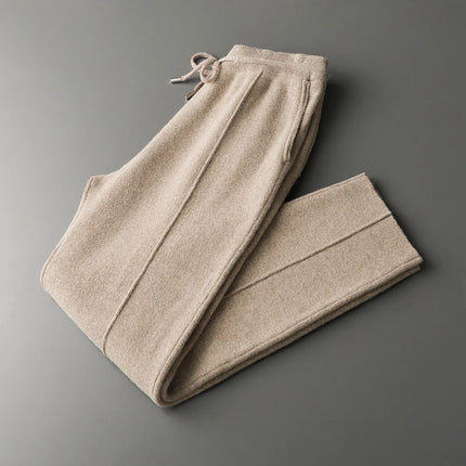 100% Merino Wool Sweater Men's Suit Collar Cardigan Pants Set Smart Casual Knitwear Autumn Winter Solid Coat Top Knit Trousers