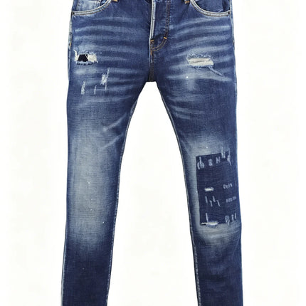 6058 Four Seasons New Men's Wash Grinding Hole Patch Paint Splash Ink Micro-bullet Leg Grey Jeans for Men