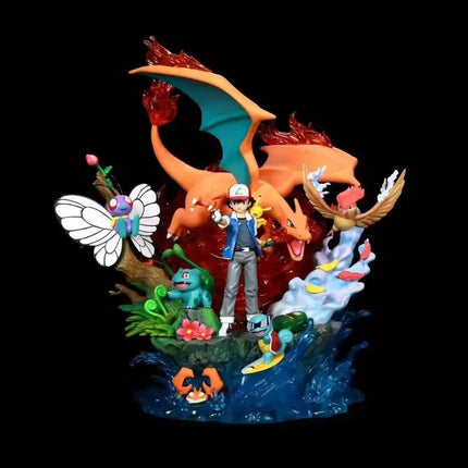 Pokemon Ash Ketchum Light Up Gk Anime Figure Charizard Squirtle Bulbasaur Collectible Statue Model For Adult Anime Collectors