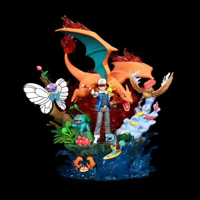 Pokemon Ash Ketchum Light Up Gk Anime Figure Charizard Squirtle Bulbasaur Collectible Statue Model For Adult Anime Collectors