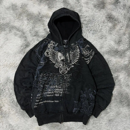 2025 American New Fashion Oversized Pattern Printed Zipper Hooded Sweater Men Y2K Gothic Harajuku Hip Hop Popular Couple Hoodies