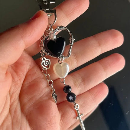 Black heart keychain cute Charm aesthetic