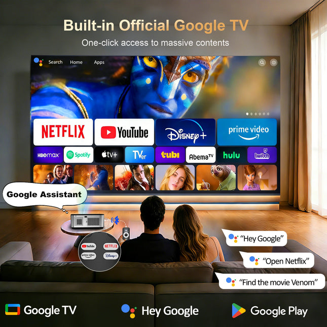 HORLAT T09MAX Google TV 4K Projector 40000Lumens WiFi6 BT5.2 Remote Auto Focus Native 1080P Full HD Home Theater Movie Projector