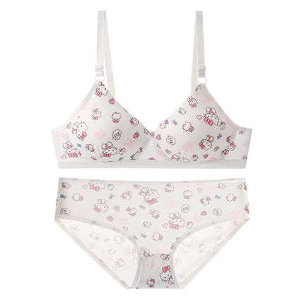 Sanrio Hello Kitty Underwear Kawaii Cartoon Girls Sexy Bra No Wire Push Up Underwear Woman Sports Shockproof Bra Pants