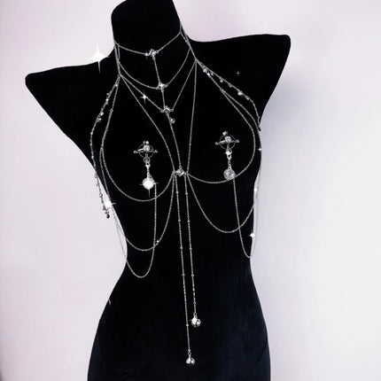 2026 Body Chain with Nipple Clamps Collar All-in-One BDSM Training Set Paired with Waist Chain Unisex Sexy Accessories Sex Toys