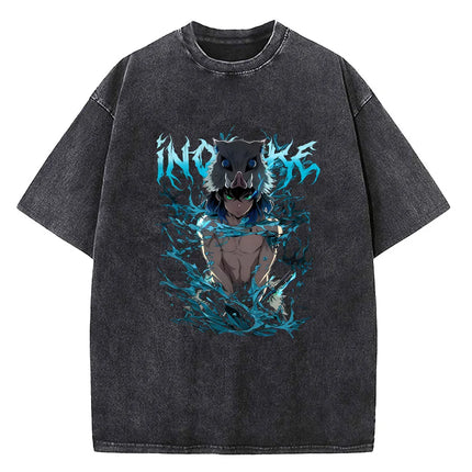 Japanese Anime Demon Slayer Printed Washed T-shirt Men Manga Casual T-shirts Harajuku Male Cotton T-shirt