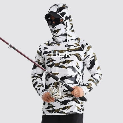 Men's Fishing hooded sweatshirt Fishing UV protection hoodie Camiseta De Pesca clothing hooded top grey white
