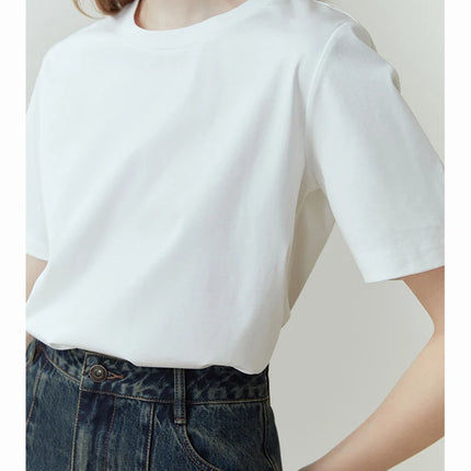 FSLE 100% Cotton Short-Sleeved T-Shirt Women'S Spring Summer New Round Neck Straight White Black Top For Women