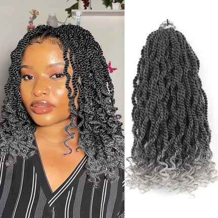 8 Packs Wavy Senegalese Twist Crochet Hair with Curly Ends, 8 Inch Black Synthetic Pre Looped Short Crochet Braids,