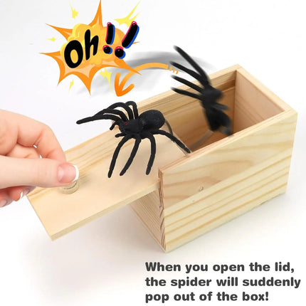 Spider Scare Prank Box Wooden Surprise Box Fun Joke Spider Prank Toys Gift Box for Kids Boys Adults Christmas Stocking Stuffers